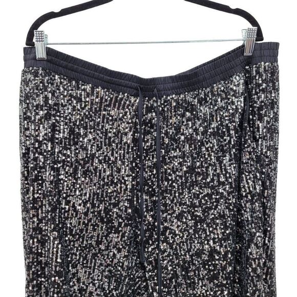 Scoop Women’s Sequin Joggers 3X Black Silver Pull-on Relaxed Drawstring Pockets - Picture 7 of 13